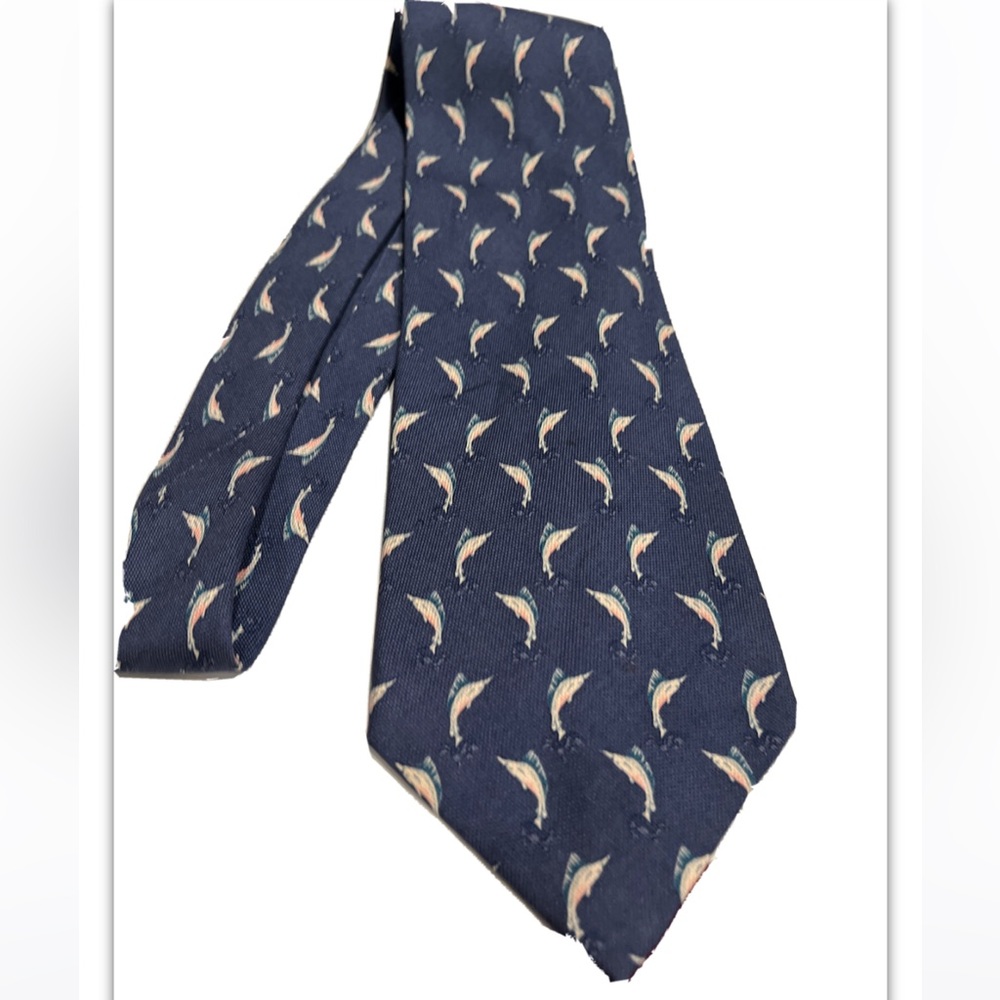 Tommy Bahama Off Island BLUE Silk Neck TIE sailfish Fish Beach Island 58” Luxury